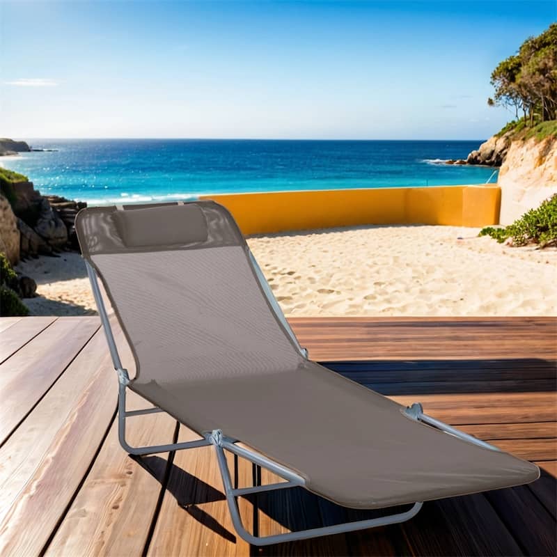 Outdoor Adjustable Folding Chaise Lounge Chairs with Breathable Mesh