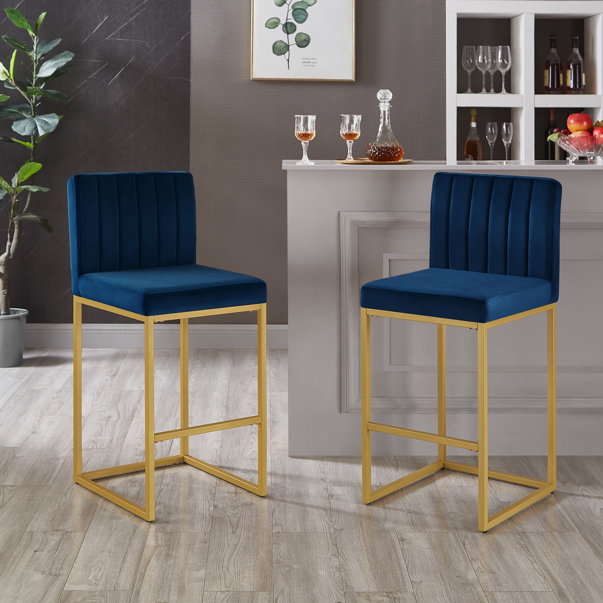 Modern Fashion Counter Height Stool Full Backrest and Sturdy Iron Legs, Set of 2 Versatile Bar Chair