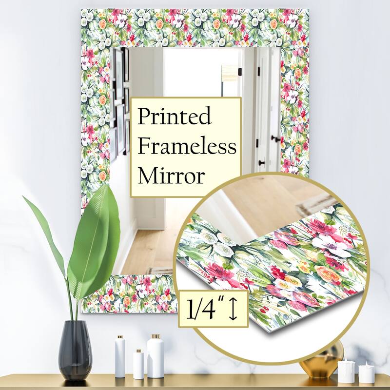 Designart 'Green Flowers 6' Traditional Mirror - Vanity Printed Mirror