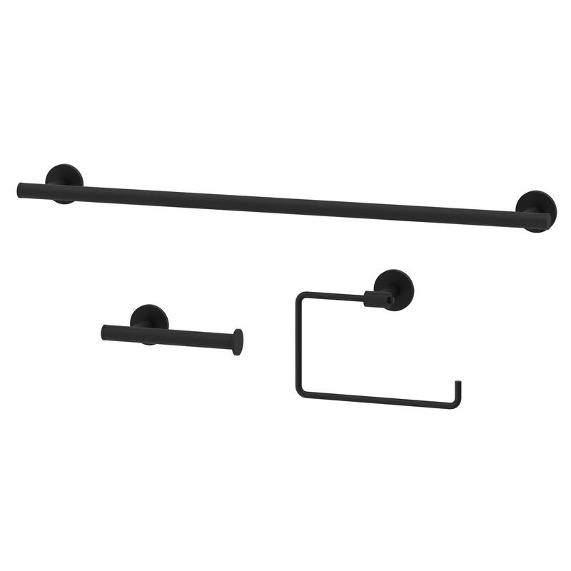 VIGO Elan 3-Piece Bathroom Hardware Accessory Set with 24 in. Towel Bar, Toilet Paper Holder, Hand Towel Holder - Matte Black