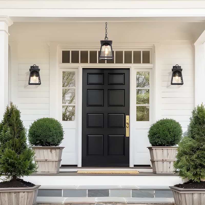 Modern Farmhouse Outdoor Pendant Rippled Glass Lantern Pendant Light