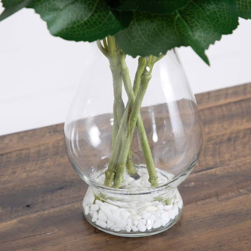 Hydrangea Artificial Floral Arrangement with Glass Vase - 20" - Blue