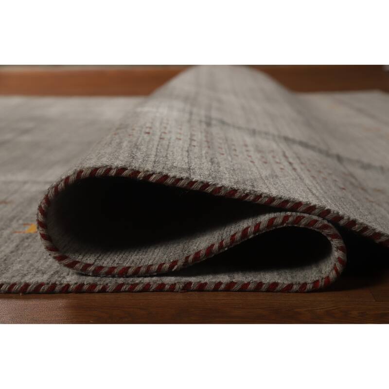 Hand Knotted Oriental 100% Wool Carpet Tribal Tribal Greys & Charcoal Gabbeh Area Rug - 9' 10'' X 7' 10''