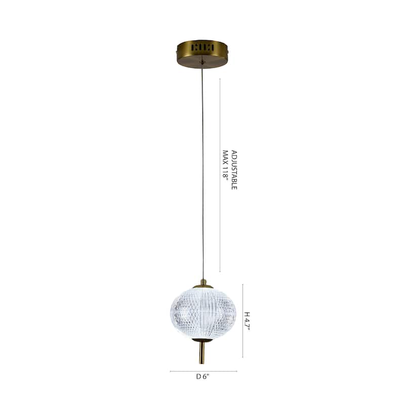 1-Light Brass Dimmable LED Single Pendant With A Clear PC Shade