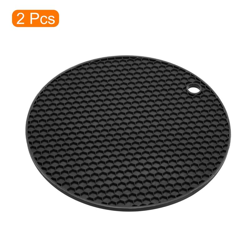 Silicone Trivet Mats 2pcs, Round Honeycomb Hot Pan Pads Hot Pot Holder - Black