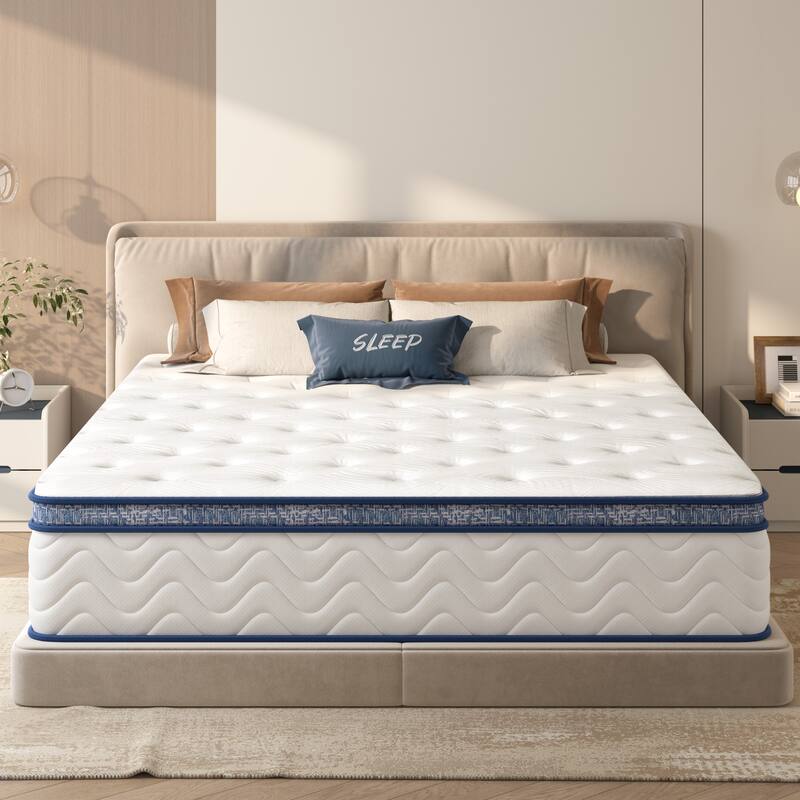 GDFStudio - Thalassa 12 Inch Hybrid Memory Foam Mattress,Individually Pocketed Innerspring - White - King - Medium