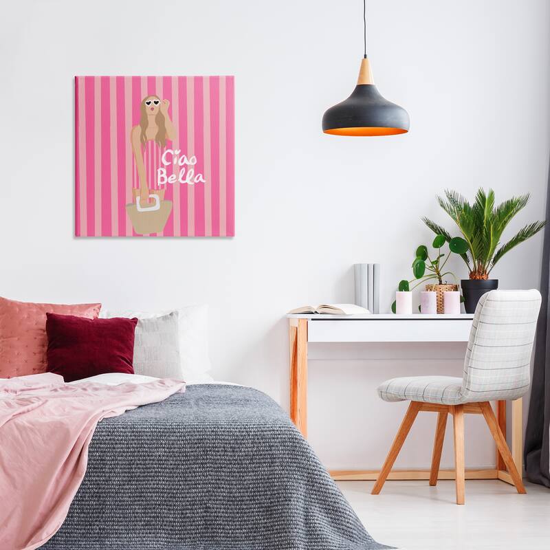 Stupell Pink Striped Glam Girl Canvas Wall Art Design By Chen Alyesh