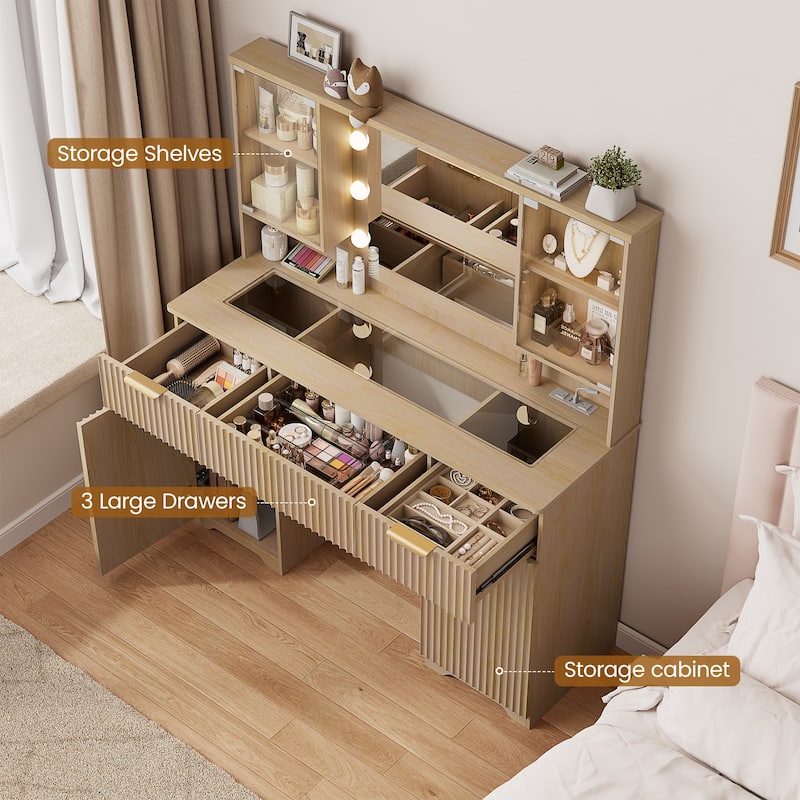 47" Modern Makeup Vanity Desk with Mirror and Large Cabinets, Dressing Table