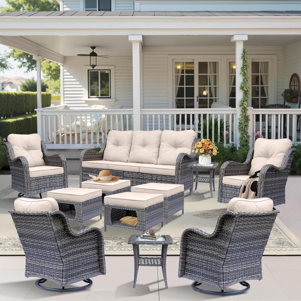 11 Piece Outdoor Wicker Patio Furniture Seating Sofa Swivel Chairs Set