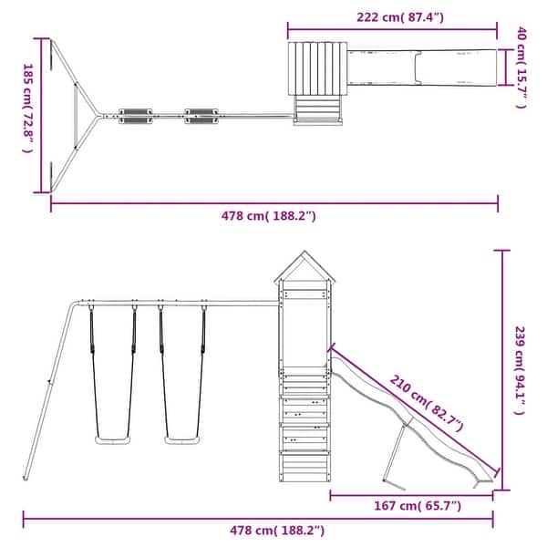 dimension image slide 2 of 3, vidaXL Swing Set Outdoor Backyard Wooden Playground Equipment for Kids Age 3-8