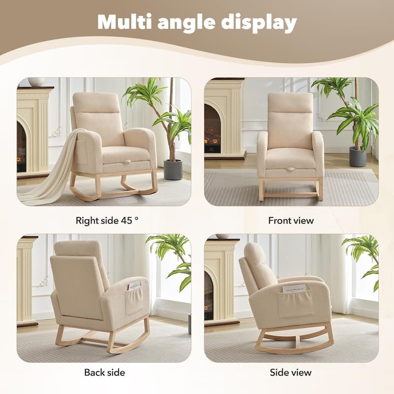 Rocking Chair with Footrest for Nursery, Modern PU Upholstered Glider Accent Armchair with High Backrest