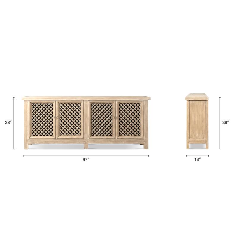 Jennifer Taylor Home Arden 97" Extra Long 4-Door Reclaimed Elm Lattice Front Sideboard