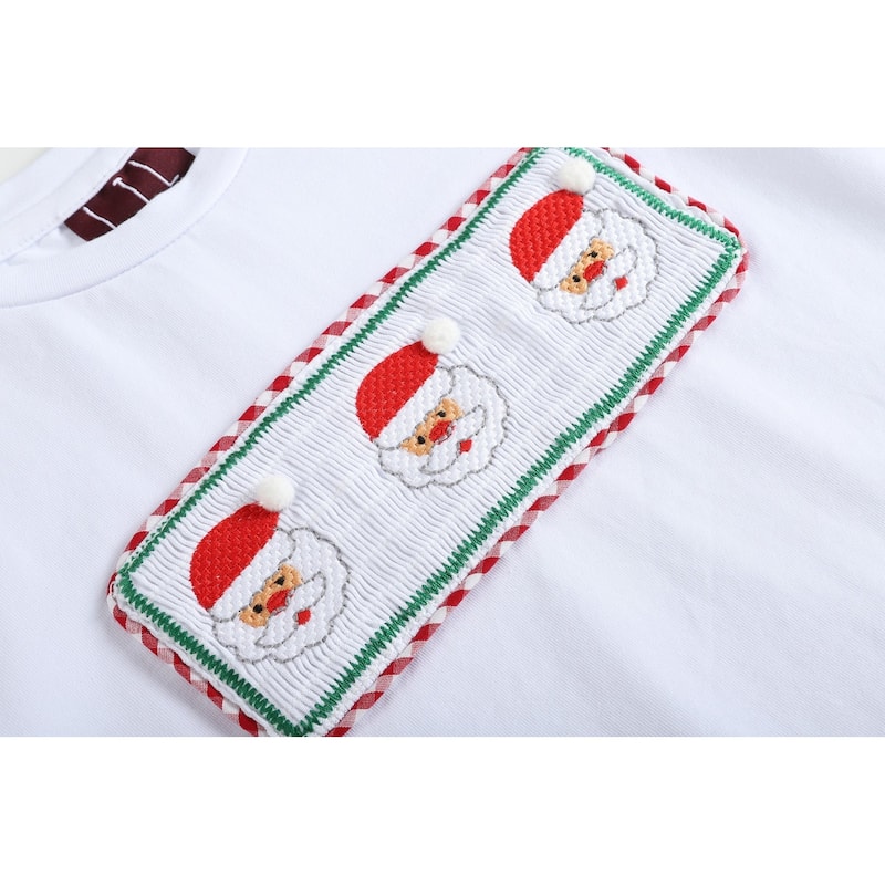 White Smocked Santa Long-Sleeve Tee & Red Pants