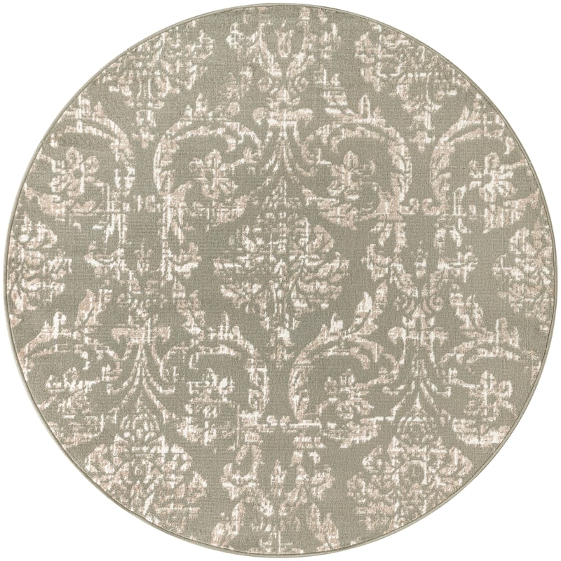 Nourison Jubilant Vintage Farmhouse Damask Area Rug - 8' Round - Olive