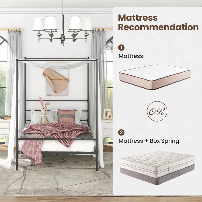 Gymax Twin/Full/Queen Metal Canopy Platform Bed Frame Mattress