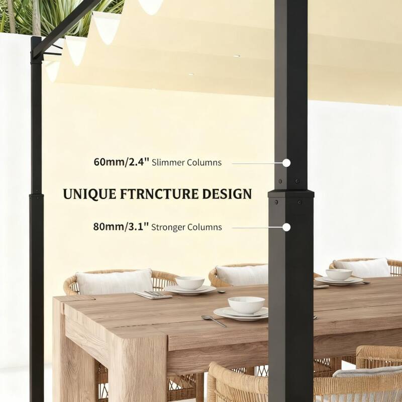 GDFStudio - 10'x10' Outdoor Retractable Pergola with Magnetic Canopy & Upgraded Hooks