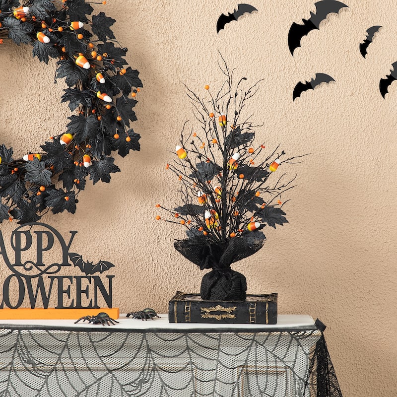 Glitzhome LED Lighted Halloween Candy Corn Berries Bats Table Tree