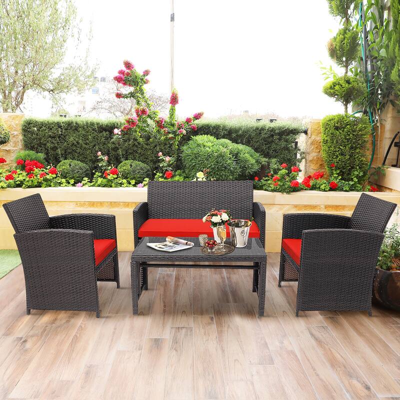 Costway 8PCS Patio Rattan Furniture Set Cushioned Chair Sofa Coffee