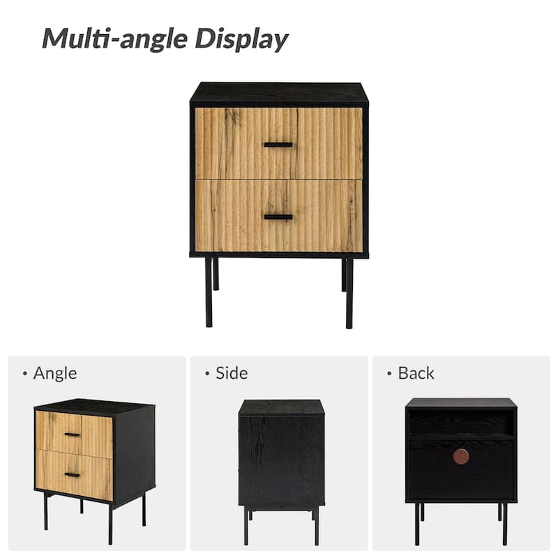 Jonah Contemporary Adjustable Legs Wood 2-Drawer Nightstand Set of 2 by HULALA HOME