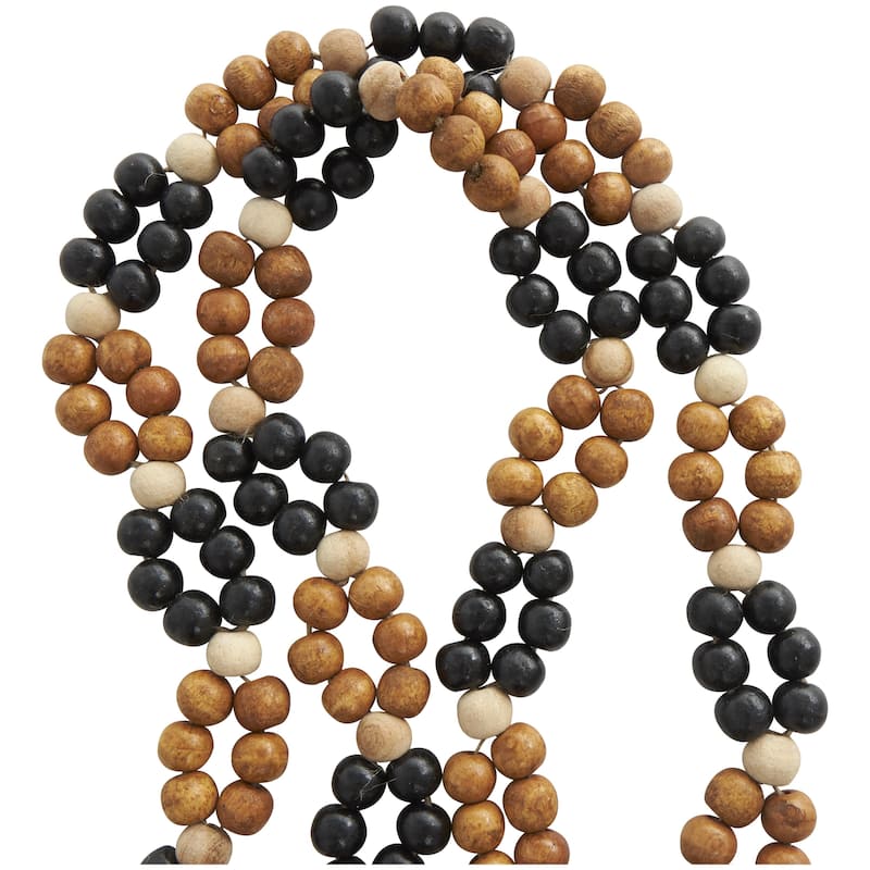 Mango Wood Handmade Round Double Layered Long Carved Beaded Garland with Tassel - Brown - Roche River Decor