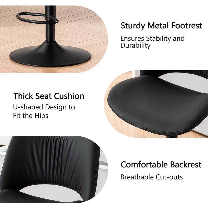 Faux Leather Upholstered Bar stools Set of 2 with Metal Footrest