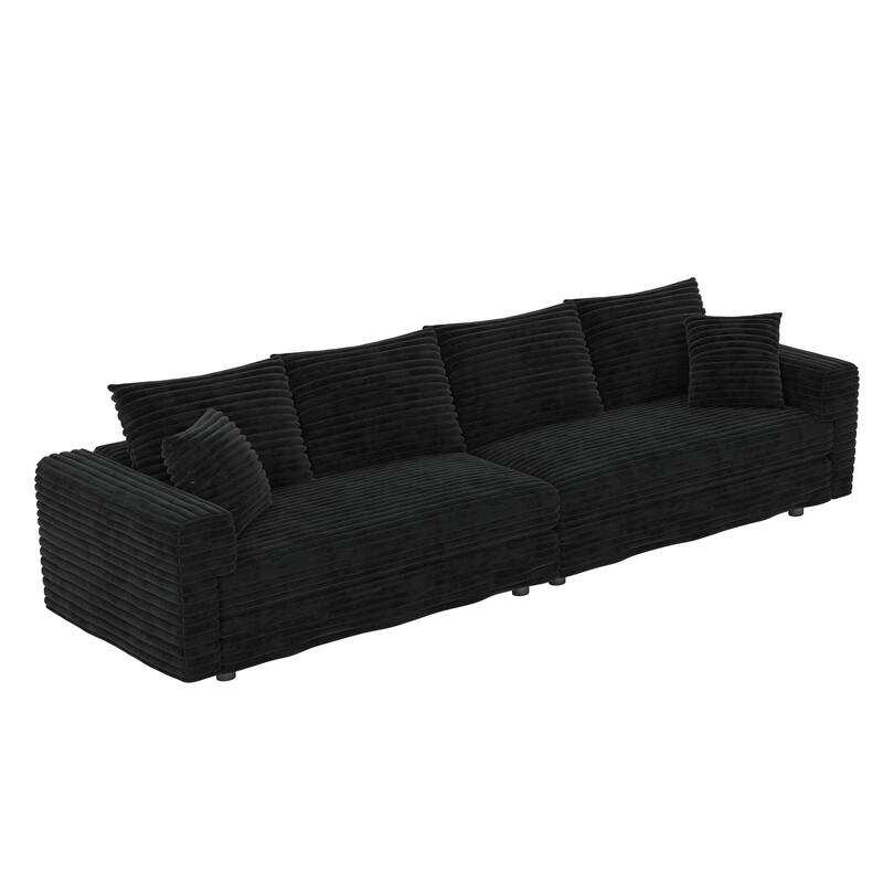 102.4" Corduroy Couch with Ottomans, 4 Seat Convertible Modular Sectional Sofa, Upholstered Couches with Pillows for Living Room