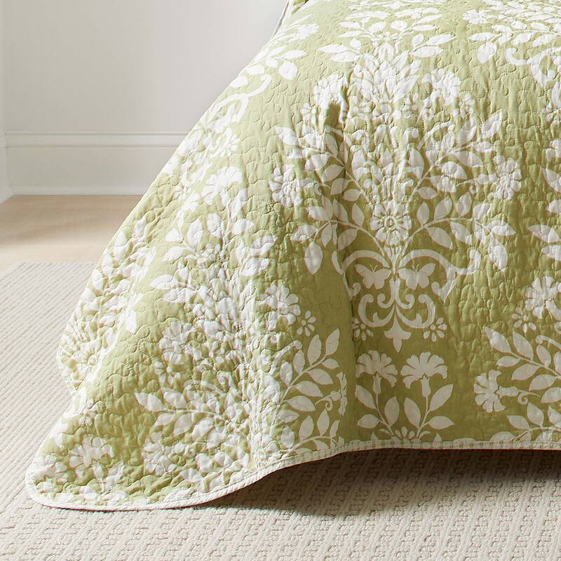 Laura Ashley Rowland Cotton Reversible Green Quilt Set On Sale Bed