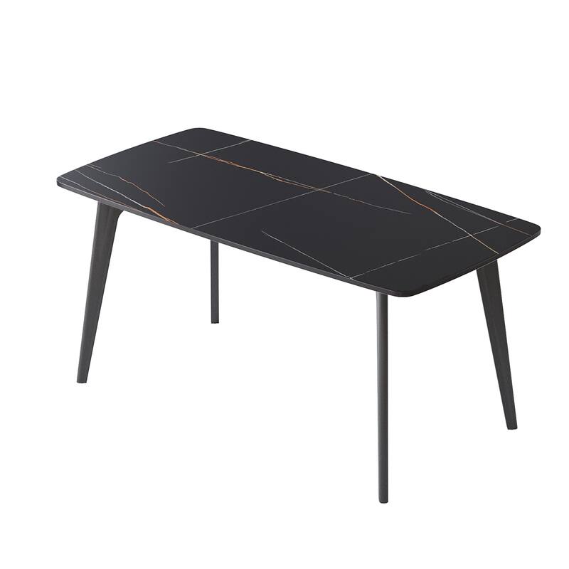 62.99" Modern Artificial Stone Black Curved Edge Black Metal Leg Dining Table-Can Accommodate 6 People(Dining Table Only)