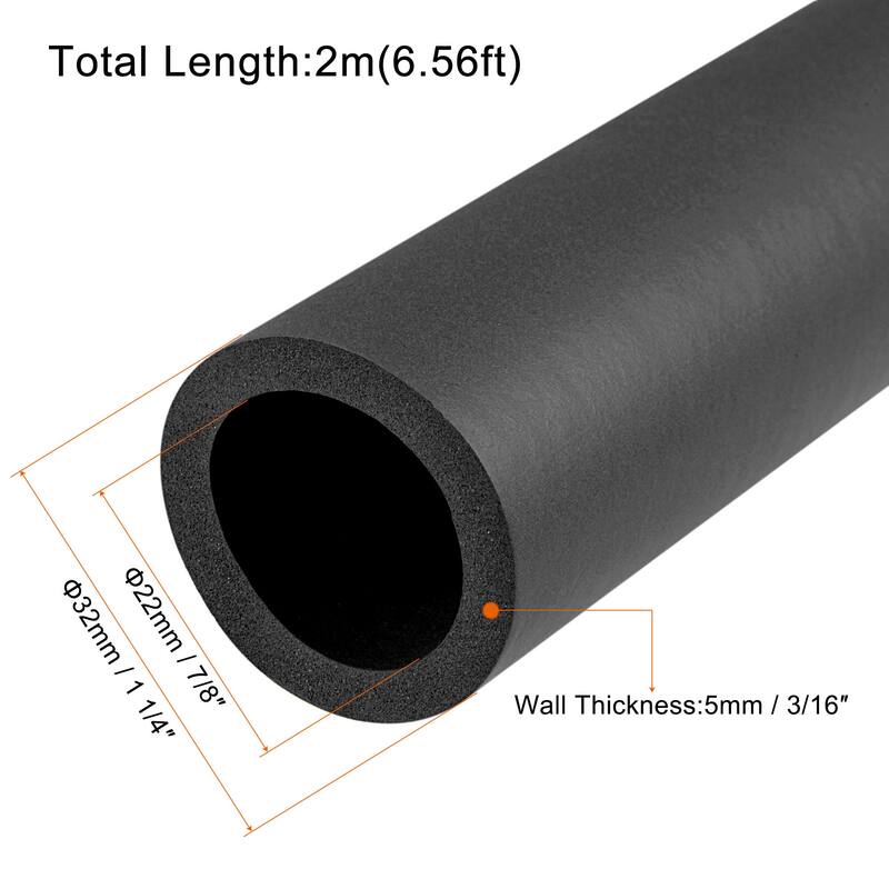 Foam Tubing ID OD Tube Covers for Handle Grip Support Pipe Insulation - Black - 22mm x 32mm x 2m