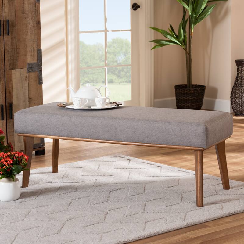 Odessa Grey Fabric and Walnut Brown Finished Wood Dining Bench