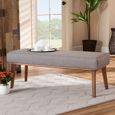 Odessa Grey Fabric and Walnut Brown Finished Wood Dining Bench