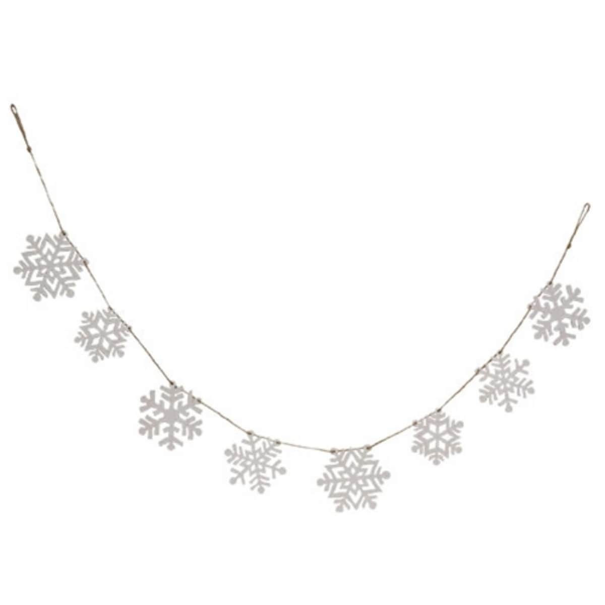 White Glittered Snowflake Garland - 5' Long