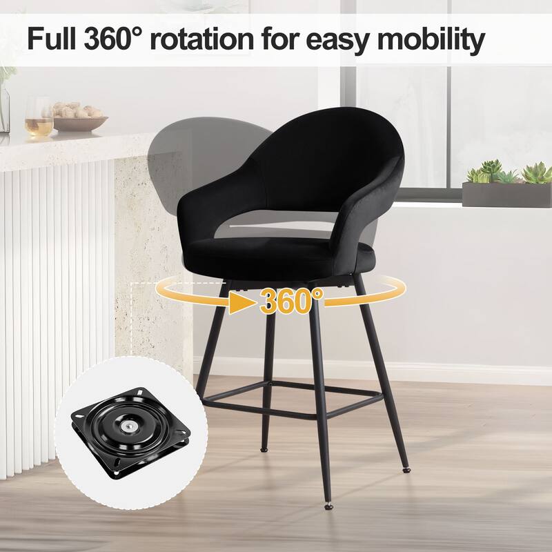 26" Velvet/ Faux Leather Counter Height Swivel Bar Stools Set of 2/4 - 39.2"H x 20.4"W X 22"D