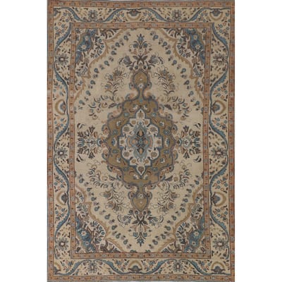 Tabriz Persian Vintage Rug Hand-Knotted Traditional Wool Carpet - 6'5"x 9'7"