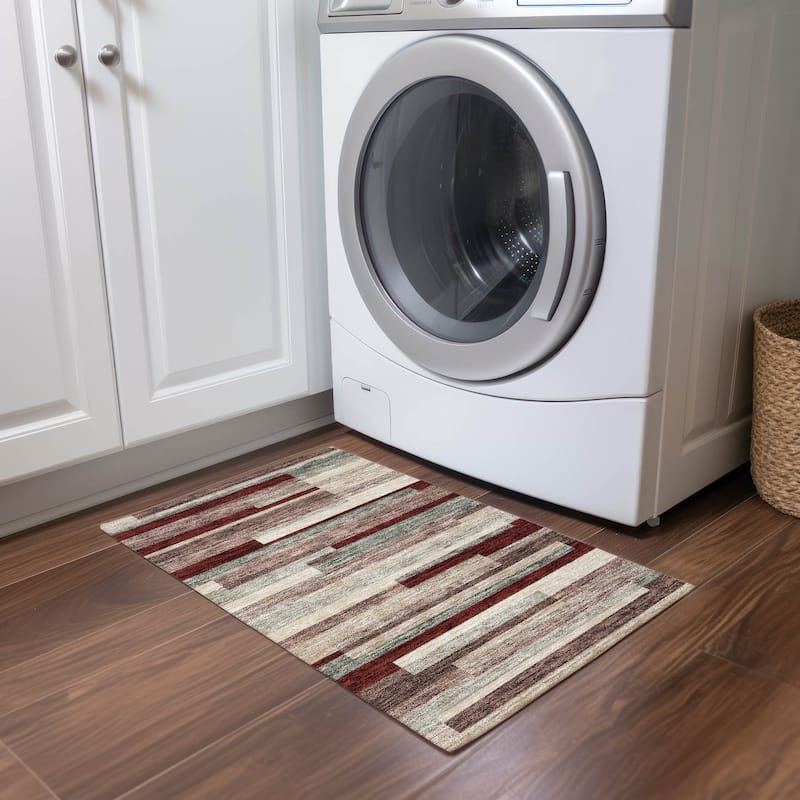 Machine Washable Indoor/ Outdoor Modern Stripes Chantille Rug