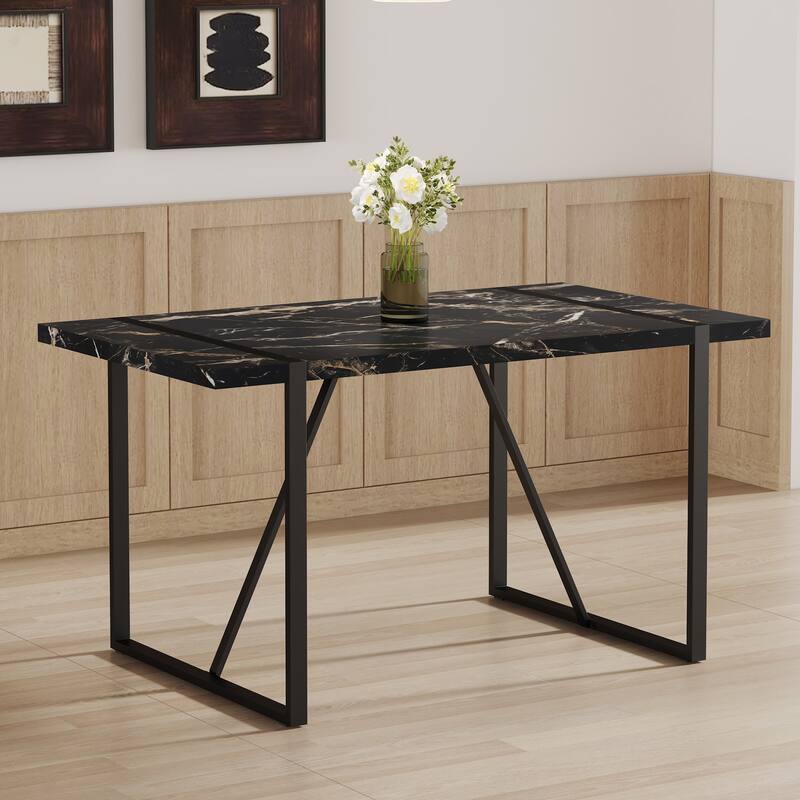 Roomfitters Industrial Dining Table for 4-6 with 1.5 Inch Thick MDF Top and Black Metal Frame for Kitchen or Patio