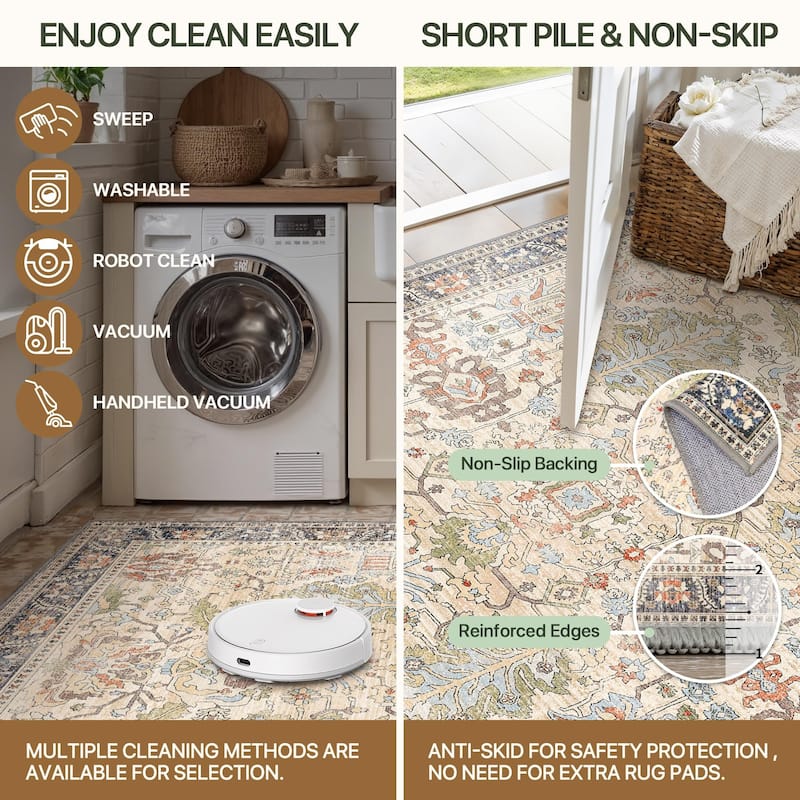 Mcow Modern Machine Washable Low Pile Lightweight Soft Print Area Rugs