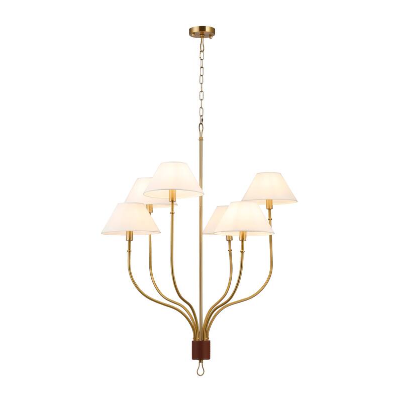 Griffin 6-Light Large Chandelier with Staggered Tail Design and Artisan Leather Accents