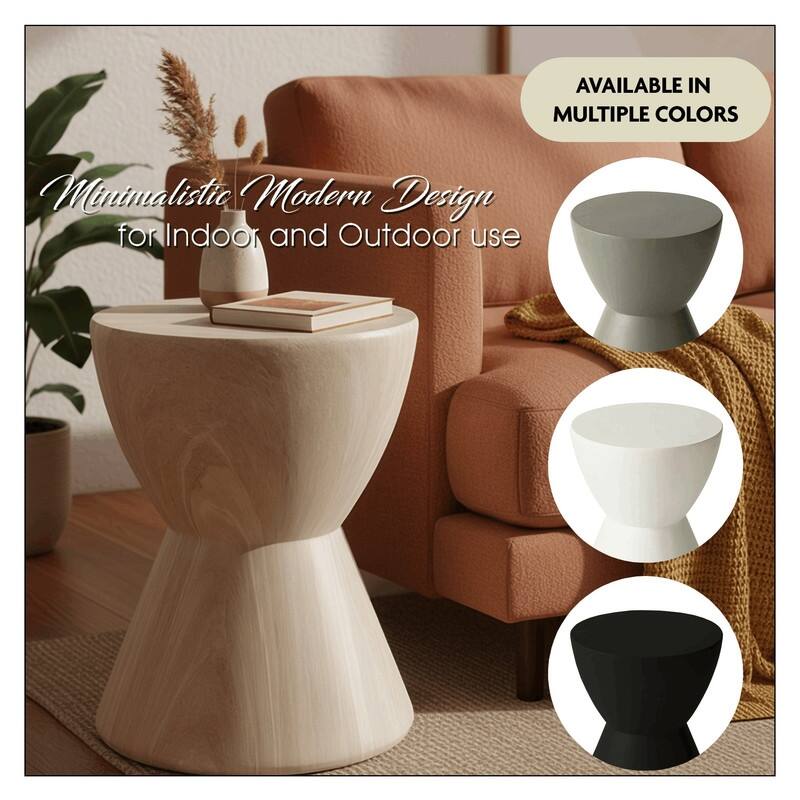 Loft 14-Inch Modern Round Accent Fiberstone Side Table for Indoor Outdoor Patio, Living Room, or Home Office