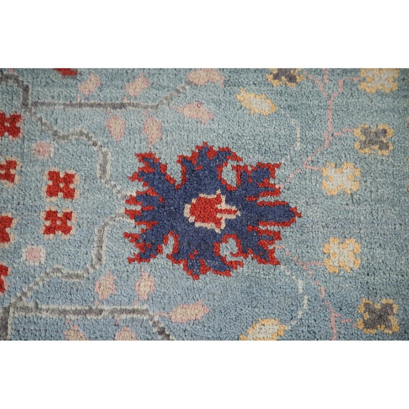 Light Blue Oushak Accent Rug Hand-Knotted Wool Carpet - 4'0"x 5'11"