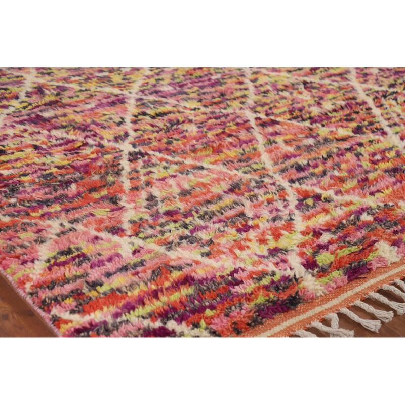 Trellis Moroccan Oriental Area Rug Hand-Knotted Wool Carpet - 6'1" x 9'6"