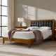 preview thumbnail 19 of 18, Leocadia Mid-century Modern Button-tufted Genuine Leather Solid Wood Platform Bed with Charging Ports by HULALA HOME
