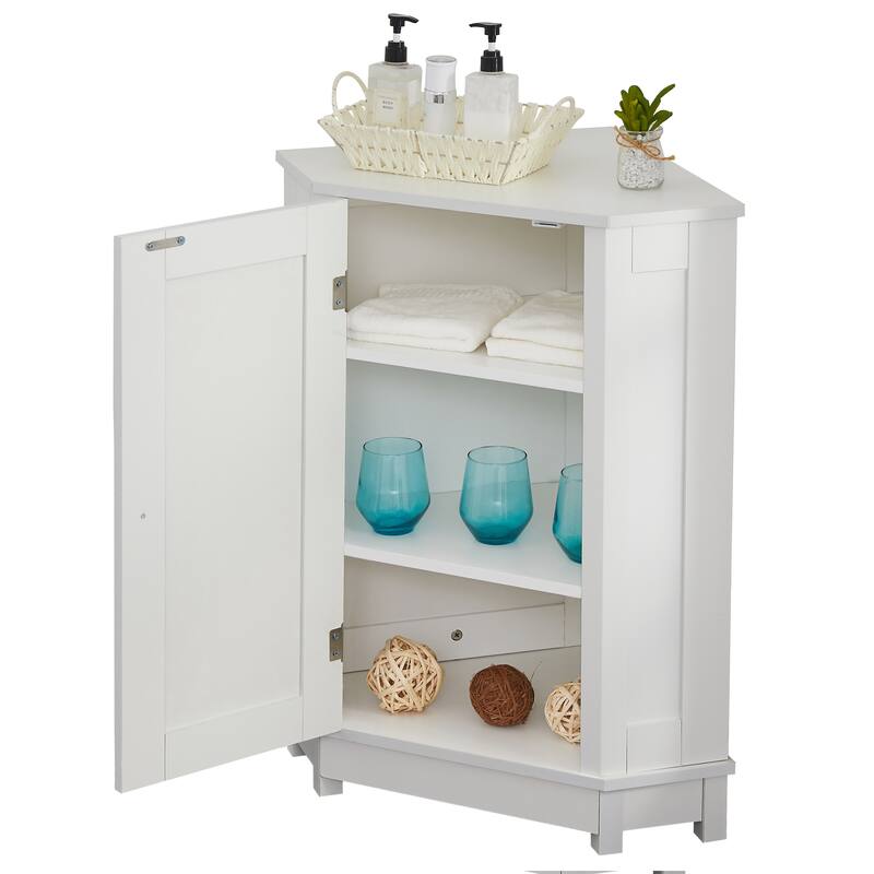 Bathroom Cabinet Triangle Corner Storage Cabinet with Adjustable Shelf Modern Style MDF Board