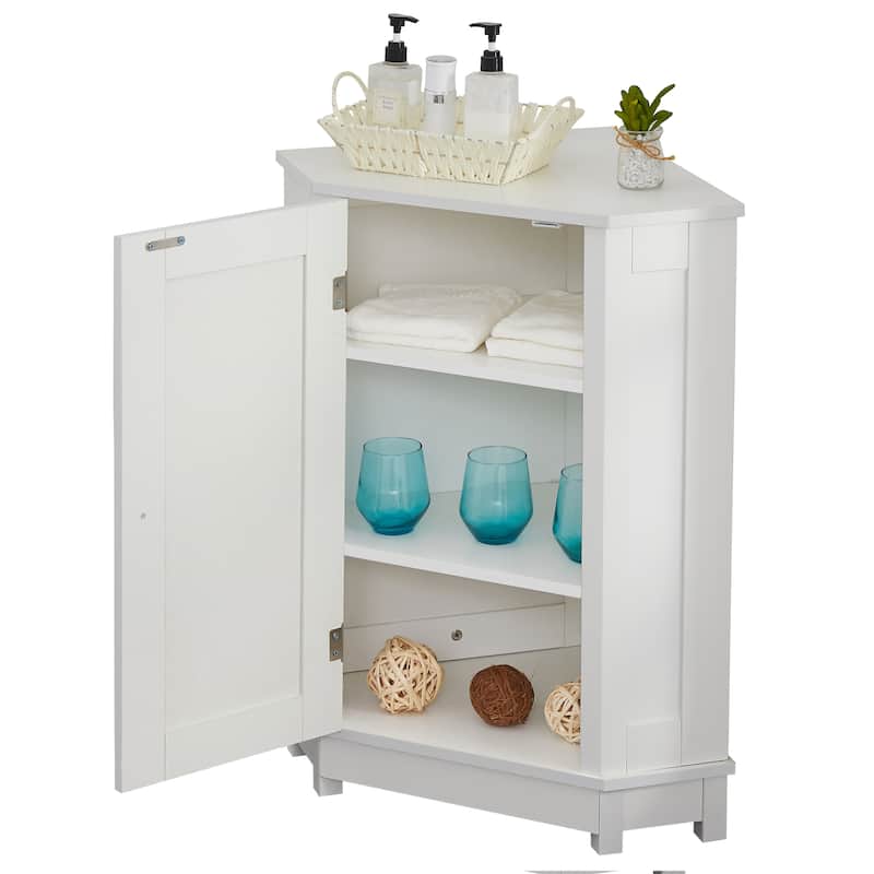 GDFStudio - Elara 31" Triangle Corner Bathroom Cabinet with Adjustable Shelf, Compact MDF Organizer