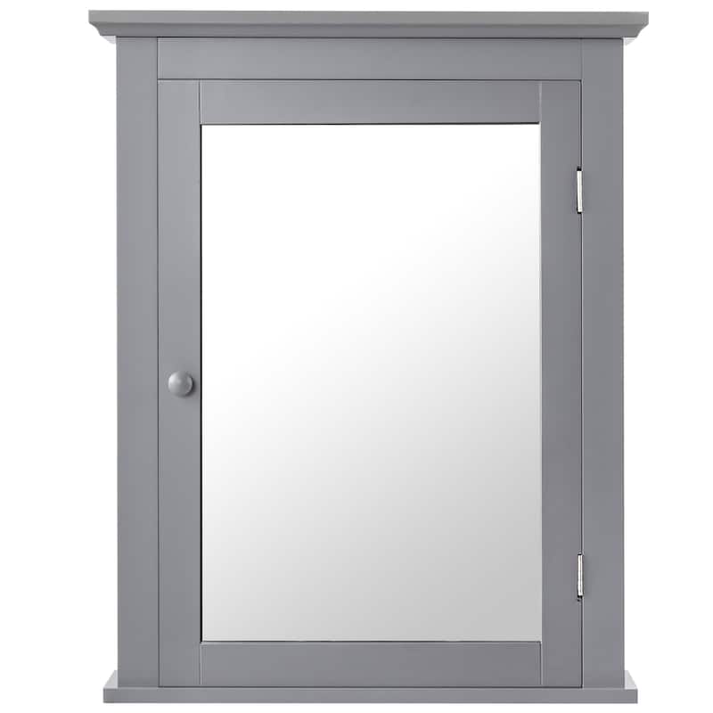 Mirrored Wall Mounted Bathroom Cabinet Storage Cabinet with Door - Grey