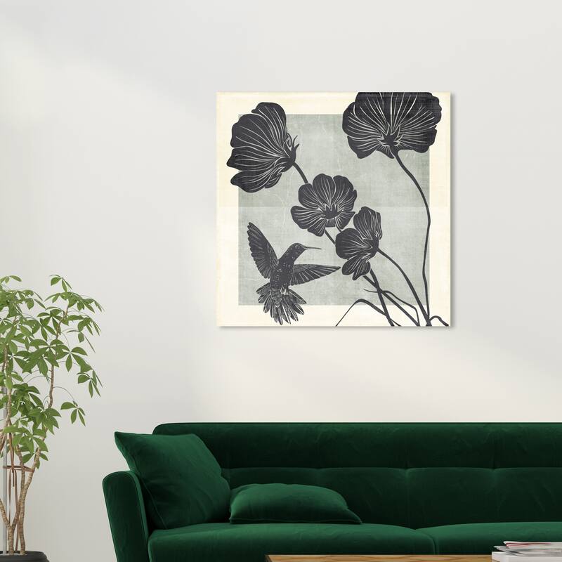 Wynwood Studio Canvas Floral and Botanical Pollen of the birds Black and Pastel Black Bohemian & Eclectic Wall Art Canvas Print - 30 x 30
