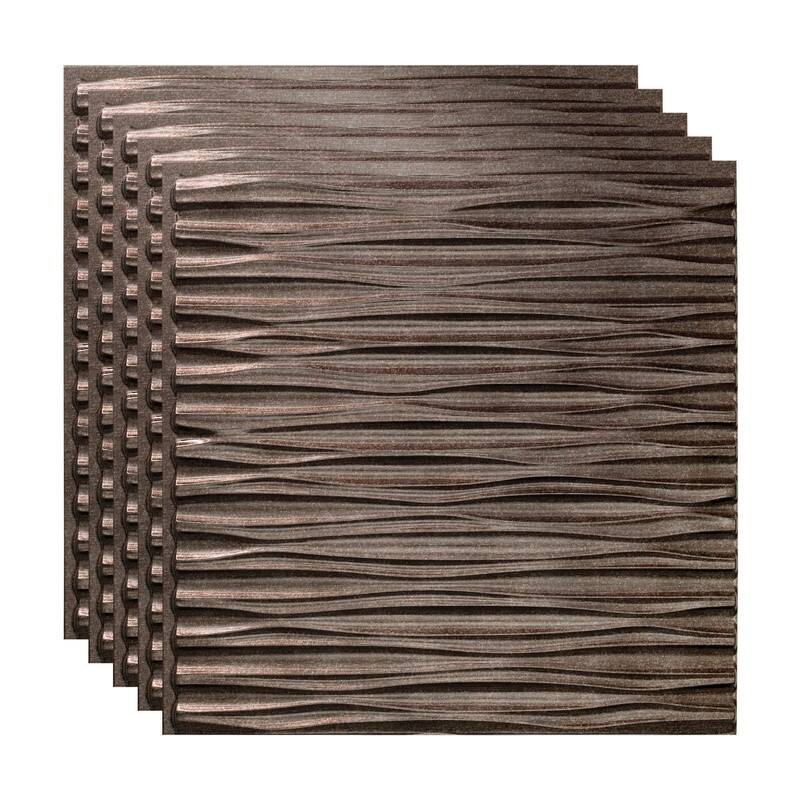 FASÄDE Dunes Horizontal Decorative Vinyl 2ft x 2ft Glue Up Ceiling Panel in Smoked Pewter (5 Pack) - 5 Pack - Smoked Pewter