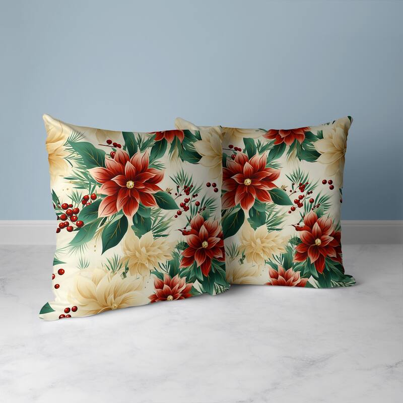 Red And Green Holiday Sparkle Indoor/Outdoor Throw Pillow Zipper