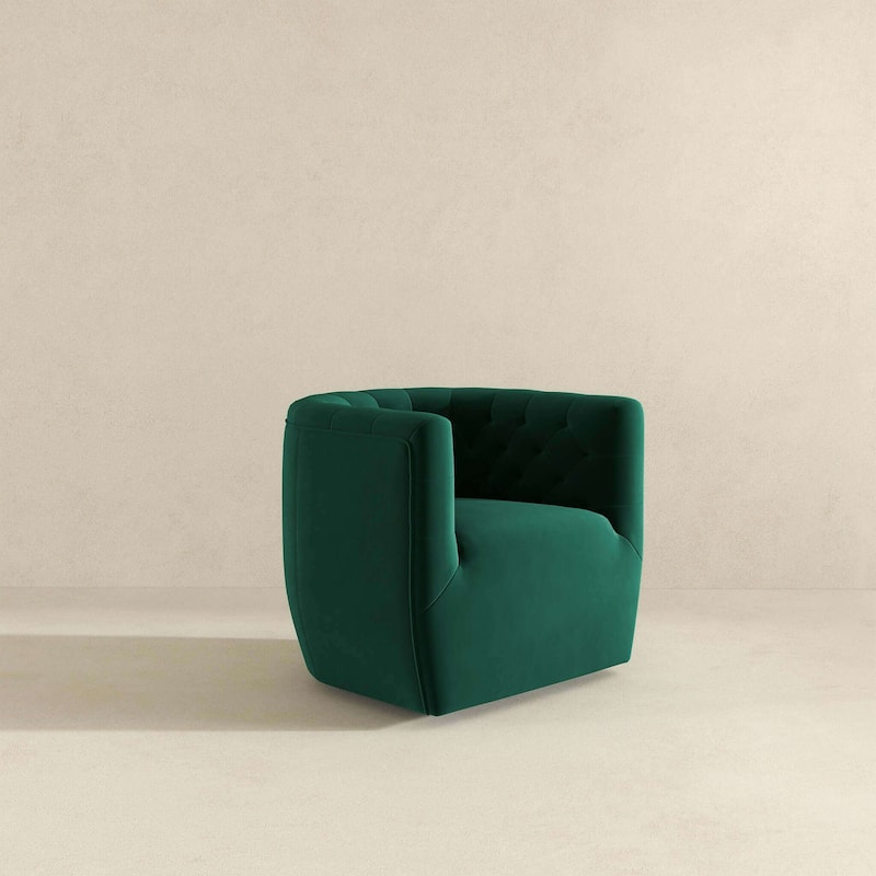 GDFStudio - Delaney Modern Velvet Swivel Chair with Tufted Back & Solid Wood Base - 28"W