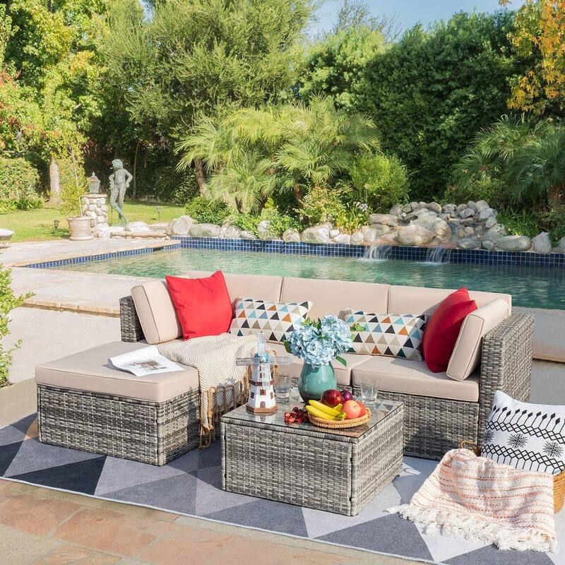 Homall 5 Pieces Patio Furniture Sets Outdoor Sectional Sofa Manual Weaving Rattan